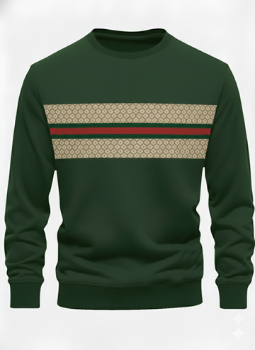 Bottle Green Stripes Men's Printed Sweatshirt – Warm and Stylish Fleece (Code 4607)