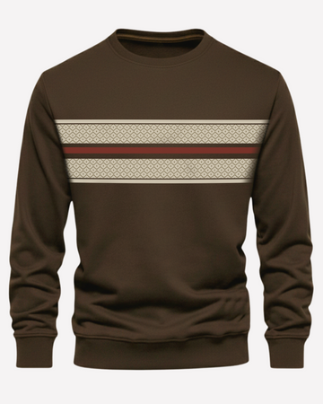 Dark Brown Pattren Stripes Men's Printed Sweatshirt – Warm and Stylish Fleece (Code 4622)