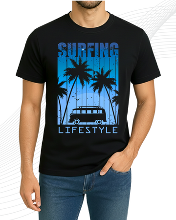 Black Surfing T-Shirt/Tee for Men – Cotton Jersey Fabric (Code 5172)