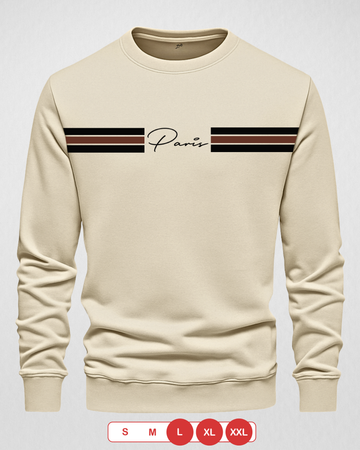 Cream Paris Strip Men's Printed Sweatshirt – Stylish Fleece (Code 4581)