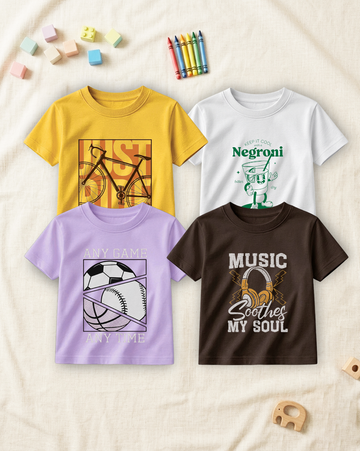 Pack of 4 Kids Printed T-Shirts – Fun Prints for Boys  (Code  4802)