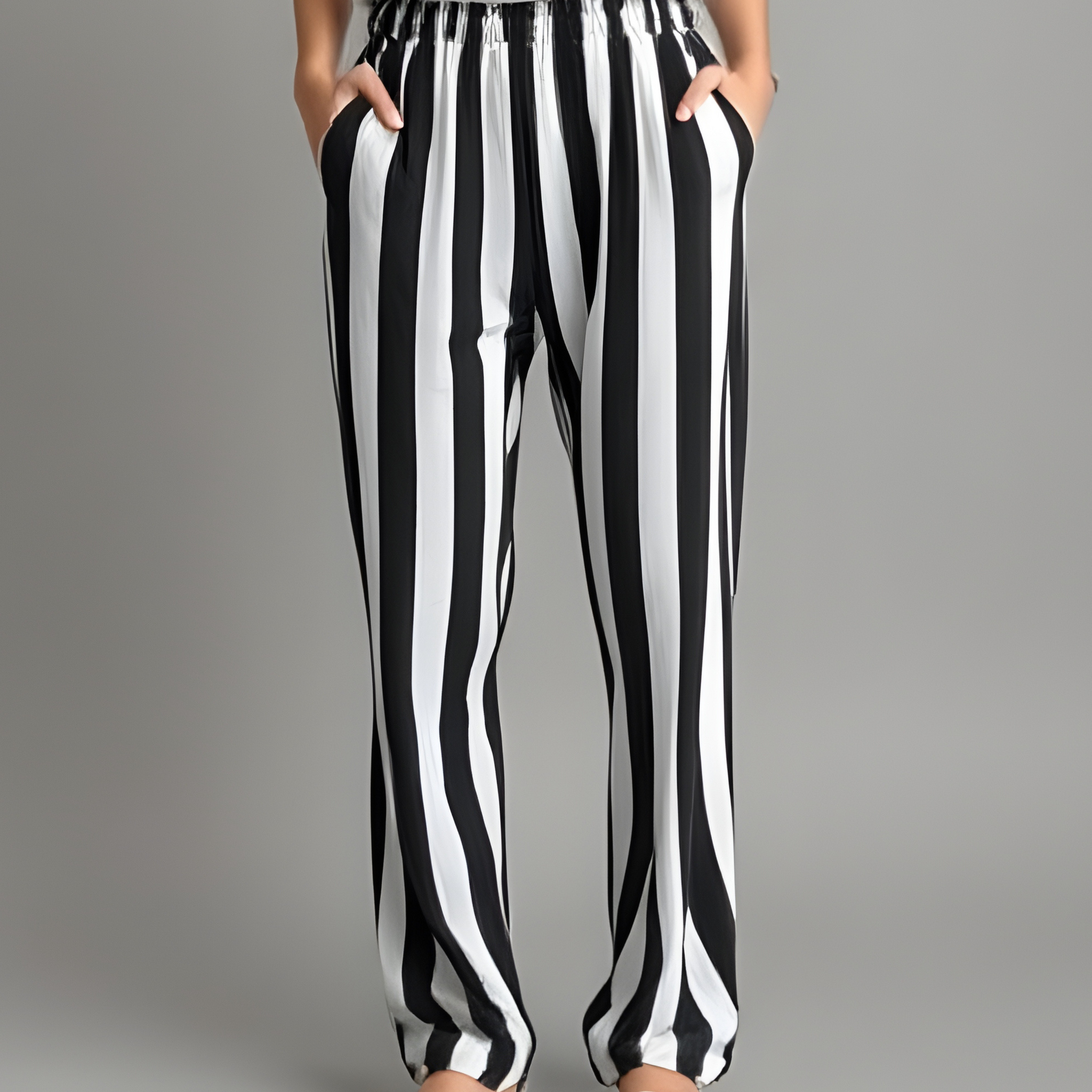 Black & White Striped Cotton Jersey Trouser– Comfortable & Stylish Nightwear (3192)