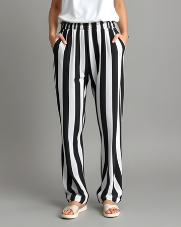 Black & White Striped Cotton Jersey Trouser– Comfortable & Stylish Nightwear (3192)