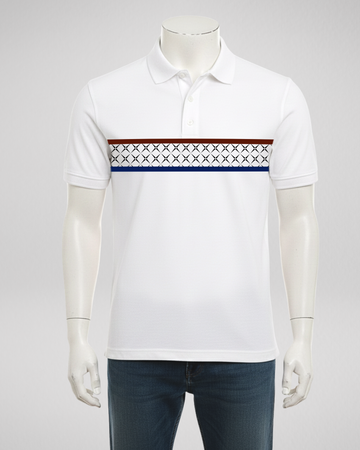 White Stripe Printed Polo T-Shirt – Stylish & Comfortable (Code 4662)