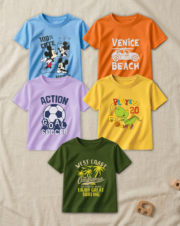 Pack of 5 Kids Printed T-Shirts – Fun Prints for Boys  (Code  4811)